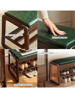 Wooden Shoe Bench, Modern Shoe Cabinet with Storage and Leather Cushion Seat for Shoe Changing and Shoe Organizer, For Home Entryway Hallway Bedroom Living Room, (Green 100cm)