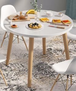CityRiya-Long Dining Table White Kitchen Table Round Dining Table Modern Breakfast Table Desk Leisure Coffee Table for Living Room/Office/Meeting Room Kitchen Lounging Cafeterias 80cm