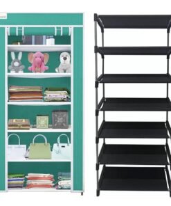 Exposure 6-Layer Collapsible Wardrobe Storage Rack | Multipurpose Cloths Organizer with Metal Frame | Lightweight Foldable Fabric Closet Cupboard for Bedroom, Living Room, or Hostel (Green)