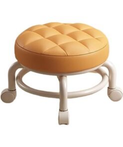 Round Rolling Stool with Wheels Comfortable, Heavy Duty, 360° Rotation, Low Profile, Elegant Design for Home or Office Use