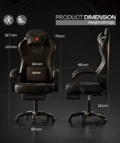 DROGO Aura Ergonomic Gaming Chair With Premium PU Leather Fabric, Linkage Armrest, Adjustable Neck & Lumbar Pillow | Video Game Chair | Computer Chair For Study | Office Chairs For Work From Home With Recline Black - Image 2