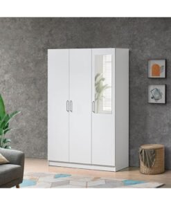 DANUBE HOME Supreme 3-Door Wardrobe With Mirror For Hanging Clothes Extra Sturdy Rack Storage Organiser Modern Design Space Saving Cabinets For Bedroom - White