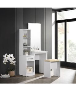Home Box Kulltorp 2-Piece Plus Dresser | Dressing Table | Vanity Table | Makeup Table With Mirror And Stool Set White 79.5 x 163 x 39.5 cm