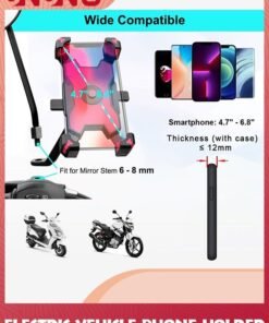 UNUNS Motorcycle Phone Holder,Motorbike Rear View Mirror Phone Mount,Adjustable Bike Phone Mount Holder For 4.5-6.8 inch Cell Phone,Quick Install,Universal Moped Scooter E-Bike Bicycle Phone Stand - Image 5