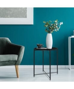 SKY-TOUCH Tray Table with Detachable Tray Top, Round Metal Coffee Table Waterproof Removable Tray Table