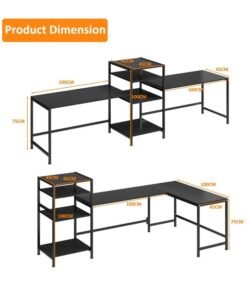 ADEBOLA Gaming Table with Bookshelf,L-shaped Corner Desk Bring 4 Storage Shelves, Used as Computer Table,Study Desk,Home Office Desk and Workstation - Image 3