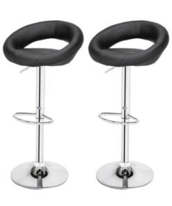 AL WADI FURNITURE Set of 2 Heavy Duty Large Faux Leather Soft Seating Round Cushioned Adjustable Bar Stools with Footrest High Chair for Kitchen,Bar Counter,Office Chair, Black