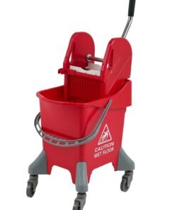 Mop Bucket & Wringer | 360-Degree Rotating Swivel Wheels | Deluxe Down-Press Wringer | Suitable For Restaurants, Offices, Halls, Communal Spaces, Hotels, & Homes | 25 Liters | Red