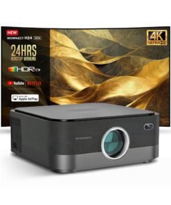 Wownect H24 Max Smart Projector, 700 ANSI Lumens 1080P Full HD, 4K Support, Auto Focus & Keystone, 24H Nonstop Use, Android Projector with WiFi 6 Bluetooth 5.1, Dustproof 300" Display PROJ-WO-114-AN Black