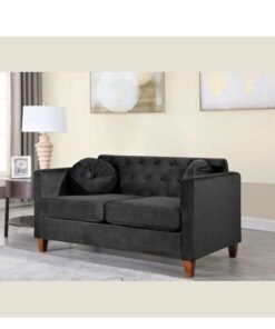 Wooden Twist Velvet Square Arm Loveseat 2-Seater Sofa ( Black )