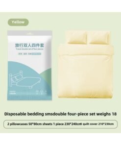 Hotel Disposable Bed Sheet Four-piece Quilt Cover Pillowcase Quilt Cover Travel Travel Double Bed Supplies Dirty Thickened-Color:Double Yellow Four-piece Set