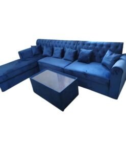 Maharat Al Bahar L Shape Velvat Sofa Set 5 Seaters With Cushion & Table Blue 300x80x80