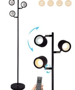 Floor Lamp LED Standing Reading Light with Remote Control, Adjustable Simple Design with Black Lampshade, 3 Color & Stepless Brightness Dimmer for Study, Bedroom, Living Room