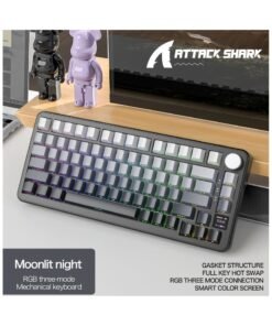 ATTACK SHARK X85Pro Wireless Mechanical Gaming Keyboard – Hot-Swappable – 75% Compact Layout – Smart TFT Display & Metal Knob – Tri-Mode Connection (Bluetooth 5.1, 2.4GHz, USB-C) – RGB Backlight – Gasket Mount – PBT Keycaps – PC Laptop Mac Compatible (Moonlight Black)