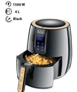 BLACK+DECKER Digital Air Fryer, Rapid Air Convection Technology, Multi-Function for Frying, Baking, Grilling & Roasting, Cool-Touch Handle, Safety Lock, 4 L 1500 W AF400-B5 Black / Gold