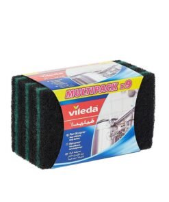 Vileda Ultra Fresh Pan Flat Scourer 9 Pcs, Antibacterial, Abrasive fiber, Durable, Multipurpose Green/Black