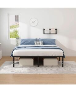 JOGAMS Metal Bed Frame Queen Size Bed Frame with Storage Space Heavy Duty Sturdy Mattress Foundation Easy Assembly No Box Spring Needed Black 14 Inch Queen