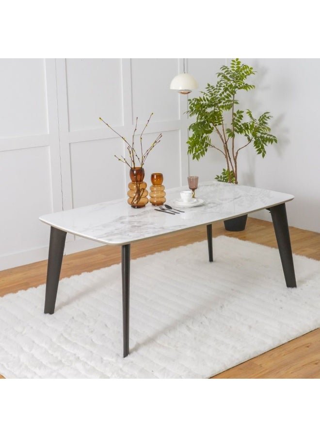 DANUBE HOME Almanza 8 Seater Dining Table Kitchen Table With Solid Wooden Legs For Kitchen Dining Room Living Room- Marble / Dark brown