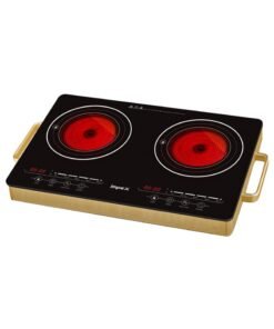 Impex Double Infrared Cooktop, 2 Burner Electric Stove with 4-Digit LED Display, Touch Sensor Control, 5 Cooking Modes, 8 Power Levels, 4-Hour Timer, Micro Crystal Plate, Overheat Protection, Universal Pot Compatibility, 2800W, 220-240V Input IR 2704 Black/Red/Gold