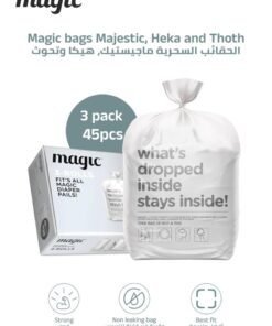 Magic Bags Majestic & Essential | 15pcs per Roll | 3 Pack | Leak-proof & Odor Control | Perfect Fit for Diaper Pails | Keeps Odor Inside for 2 Weeks | 100% Durable