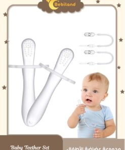 Bebiland 2 Pack Silicone Baby Teether with 2 Anti-Lost Chain, Baby Teething Toys Suitable for Babies from 3 Months Old