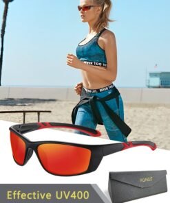 roaiss Polarized Sports Sunglasses for Men Women, UV400 Protection Cycling Glasses, Outdoor Dustproof Goggles for Baseball Running Fishing Golf, Black Red