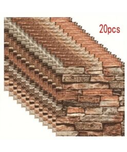 Zeemey 20pcs 3D Brick & Stone Pattern Wall Stickers - Waterproof, Self-Adhesive Vinyl Panels for Living Room, Bedroom, Office Decor