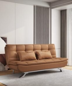 Harmony Home Premium Leather Sofa  Bed – Convertible Sleeper Couch with 2 Plush Cushions, Space-Saving Modern Design & Sturdy Metal Legs, Multi-Functional for Living Room & Guest Space - Brown