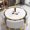 Raffine Modern Compact Design Dinning Table Chair Set Round Ergonomic Chairs and Table for Kitchen Home Office Conference Room 80x75 and 59x73 cm set of 5