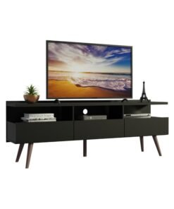 Madesa TV Stand with 3 Doors, for TVs up to 65 Inches, Wood, 160 x 58 x 36 Cm - Black