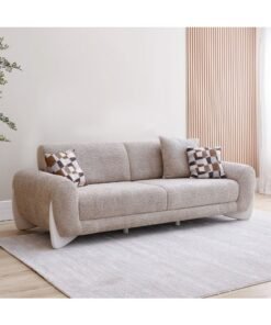 DANUBE HOME Vesta 3 Seater Fabric Sofa - Light Grey | Stylish & Comfortable 3 Seater Sofa for Living Room | Durable Wood & Metal Frame | Size: L233xW100xH84cm | Ideal for Home Decor