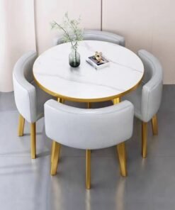 C&C Home Set of 5 Modern Compact Design Dinning Table Chair Set Round Ergonomic Chairs and Table for Kitchen Home Office Conference Room 80x75 and 59x73 cm