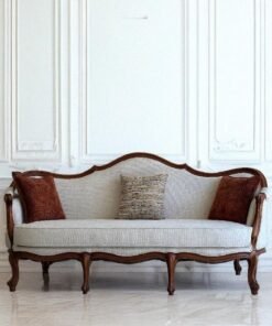 Elegant Vintage Wooden Sofa with Upholstered Cushions - 3-Seater