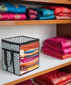 Shaping Fabric Premium Saree Storage Bag with Transparent Window and Polka Dot Design