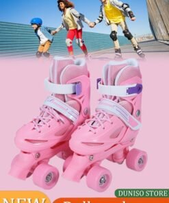DUNISO Roller skates, children's indoor and outdoor skating shoes, adjustable size, double row with 4 wheels, suitable for girls and boys, pink (S, suitable for sizes 30 to 33)