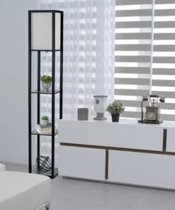 Glanfen With Shelf Remote Control Switch Atmospheric Standing Floor Lamp LED Light Source White Linen Textured Lampshade