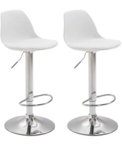 MAPLE HOME DECORATION Maple Home Decoration Swivel High Chair Bar Stool Adjustable Up Down Stainless Steel Base Office Restaurant Furniture (White 2 Pcs)