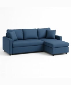 KUSTOMDECO Hunter 3-Seater L-Shaped Sofa Cum Bed with Storage | Convertible Fabric Corner Couch for Living Room Furniture | Cushion Back | Track Arms & Metal Frame | Blue