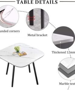 Harmony Home 5-Piece Square Dining Table Set – marble-textured top Table with 4 Upholstered PU leather Chairs, Small Dining Room Furniture