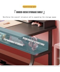 Alternative view of OHAHO Gaming Desk with Shelf, 140CM Computer Desk, C-Shaped Gaming Table, PC Gaming Workstation Home Office Desks, Space-saving, Easy to Assemble (Black, 140x60x75CM)