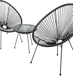 3 Piece Wicker Patio Bistro Set – 2 Chairs & 1 Glass-Top Table | Rattan Outdoor Furniture for Balcony | Garden | Backyard | Apartment | Durable & Stylish Natural Finish (Chair Set 4)