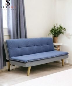 Sulsha New Design 3 Seater Sofa Bed Fabric Blue light Grey Contrast Fabric Pillow Topper Wooden Legs