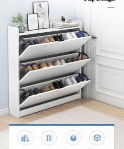 keke Three Tier Shoe Rack Organizer Storage Foldable Closet with Doors for Living Room