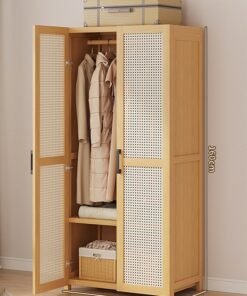 NKX Bedroom Coat Rack Home Wardrobe Light Luxury Side Cloth Hanging Light Brown With Multiple Shelves 160**60*42 cm