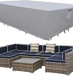 Waterproof Outdoor Furniture Cover Silver XL 350x260x70cm, Premium Quality Patio Furniture Covers Dust Proof Anti-UV Heavy Duty Durable Sofa Sectional Table & Chair Cover Large