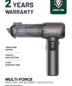 GREEN LION Multi-Force Vacuum, Air Blower, Air Duster Power 100W / 15000Pa Suction / 6000mAh Battery / Air Duster Rechargeable Handheld Vacuum Cordless / 3 Levels Speed / LED Flash Light / RPM 100000 / Vacuum Cleaner for Compute/Car/House - Gray