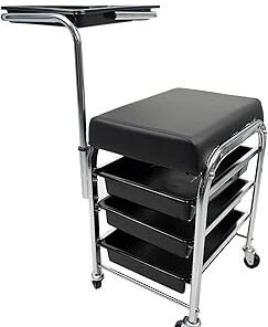 Rolling Cart Professional Manicure Pedicure Carriage Rolling Stool with Drawers Beauty Salon Trolley Chair Stool Black Salon Furniture