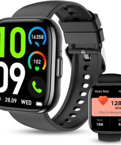 Smart Watch for Women Men, 1.85'' HD Touch Screen Fitness Tracker with Bluetooth Answer/Make Call, IP68 Waterproof with Heart Rate Sleep Monitor 100 Sports Modes for Android iOS (Black)