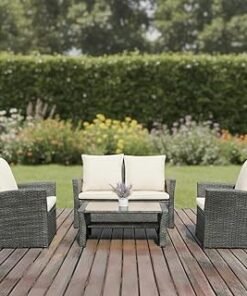 Deep Sleep Garden Lounge Set 4 Piece with Cushions Patio Outdoor Lawn Yard Terrace Balcony Seat Seating Sitting Chair Furniture Poly Rattan Brown (DS-ODS-01)