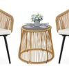 3 Piece Patio Bistro Set, Wicker Outdoor Patio Set with Enhanced Comfort Seating, Round Glass Top Coffee Side Table, Patio Rattan Conversation Set for Balcony, Lawn, Garden, Backyard, White
